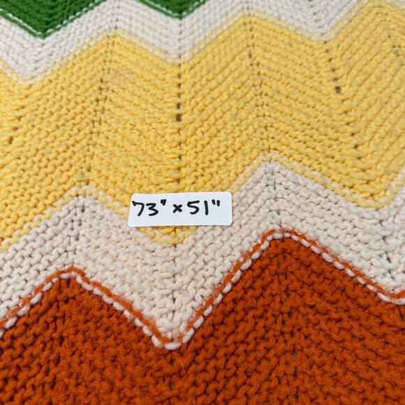 Vintage Crochet Blanket throw Chevron wavy Pattern fall rust yellow green - Picture 6 of 6